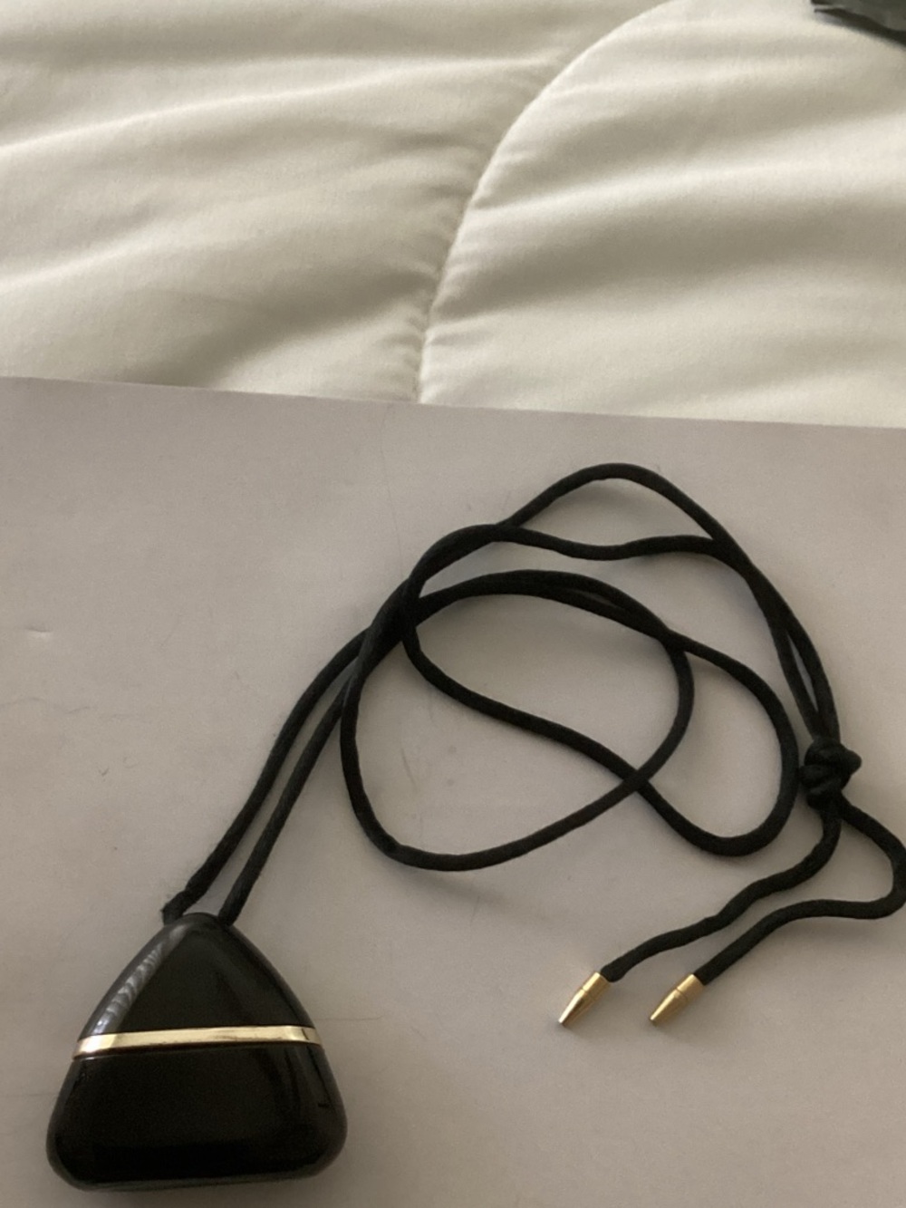 Black Triangle Pendant Necklace Made by Avon to hold Fantasque Parfumerie